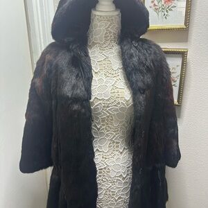 Vintage Black Fur Women's Cape with Hood